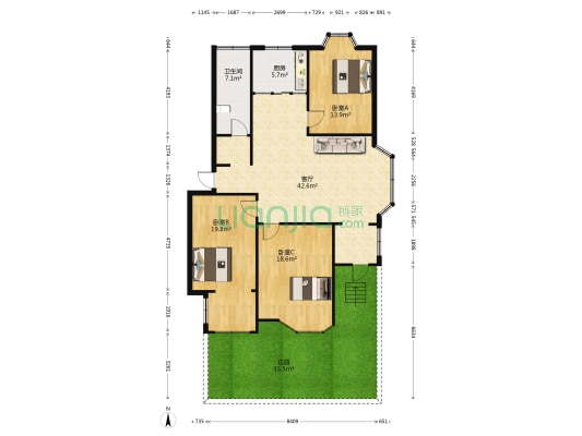 万霖花苑西区 3室1厅1卫 120平方