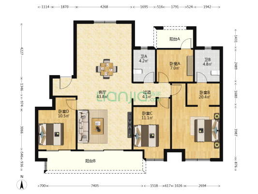 映月台 4室1厅2卫 141平方