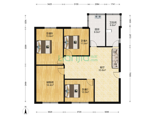 金银村小区 3室1厅1卫 127平方