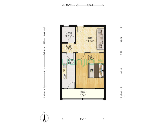 祥居公寓 1室1厅1卫 56平方