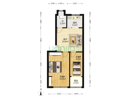 雪美小区 2室1厅1卫 58平方