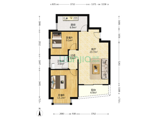 缙麓商都小区 2室1厅1卫 76平方
