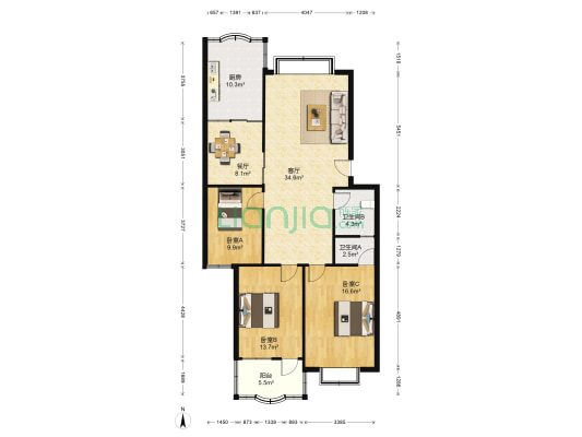 超越小区 3室2厅2卫 128平方