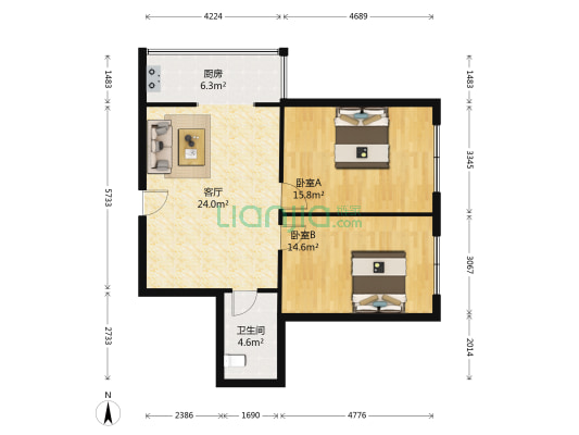 珠江俊景 2室1厅1卫 85平方