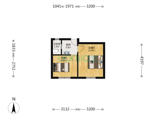 化工一四村 2室0厅1卫 36平方