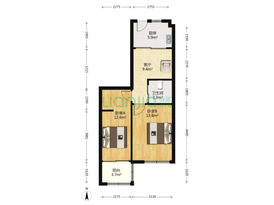 西堡锦园 2室1厅1卫 59平方