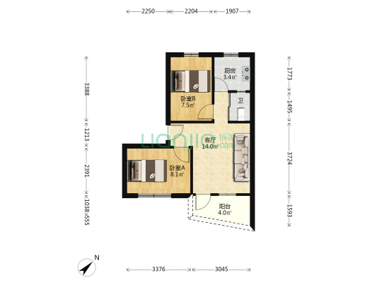 汀溪水库宿舍楼 2室1厅1卫 55平方