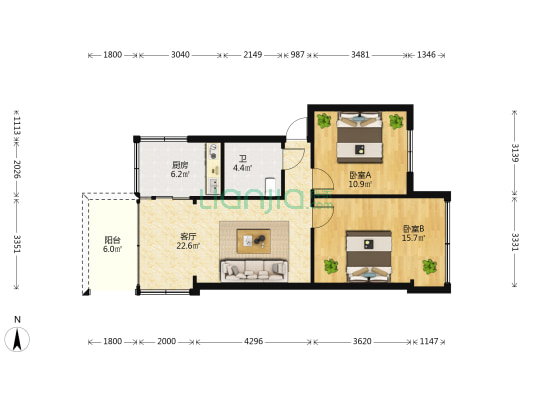 云南省财政厅宿舍 2室1厅1卫 52平方