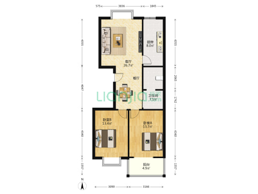 群星莱骊一二期 2室1厅1卫 98平方