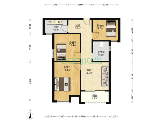 水榭华城澜岸 3室1厅1卫 88平方