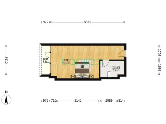 东联大厦 1室0厅1卫 53平方