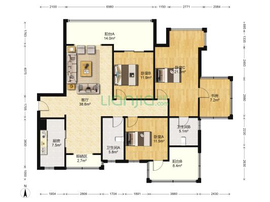 中冶虞山尚园 4室1厅2卫 139平方