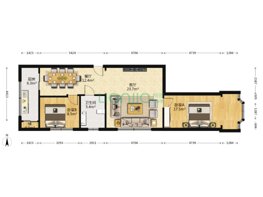 田野花园 2室2厅1卫 91平方