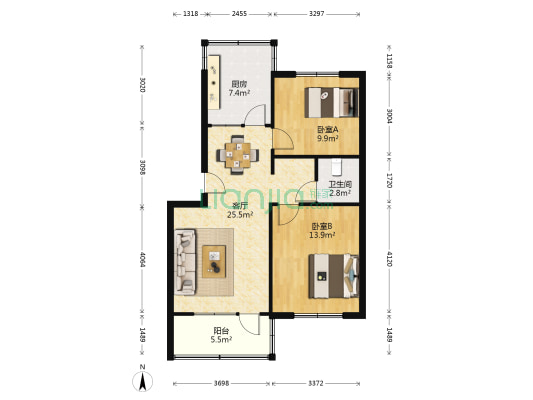 科苑小区北区 2室1厅1卫 84平方