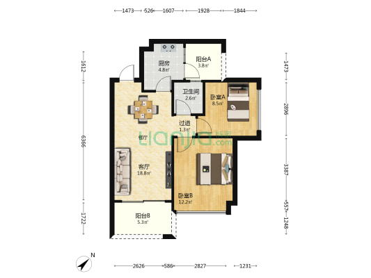 洪锦国际 2室1厅1卫 67平方