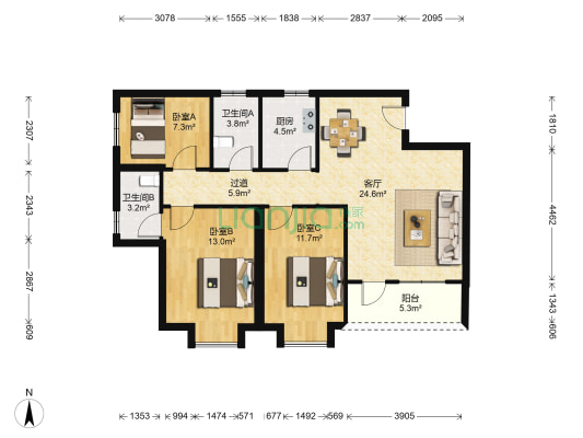 丰景阁 3室1厅2卫 94平方