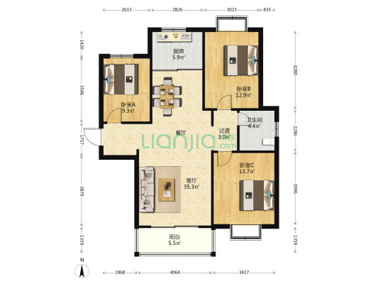 文华佳苑 3室1厅1卫 122平方