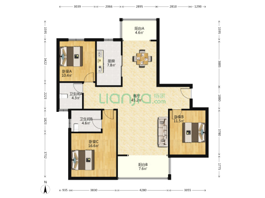 紫气东来 3室1厅2卫 131平方