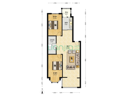 黎明家园 2室1厅1卫 100平方