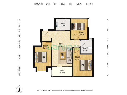 正荣悦都公馆 3室1厅1卫 88平方