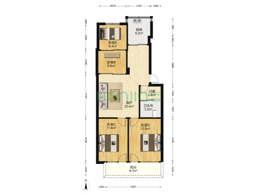 省政府办公厅宿舍 4室1厅1卫 92平方