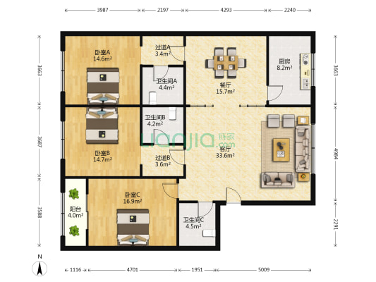 永兴路3幢 3室2厅3卫 155平方