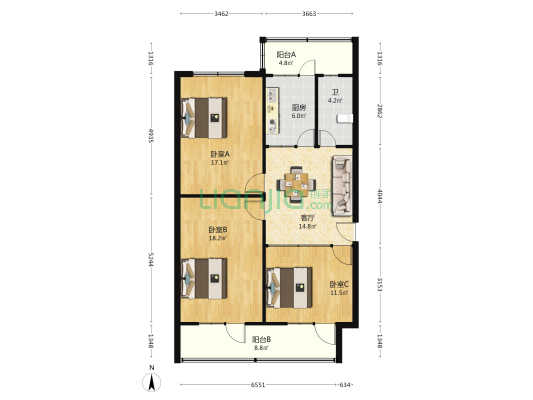 甘肃省劳动厅家属院 3室1厅1卫 60平方