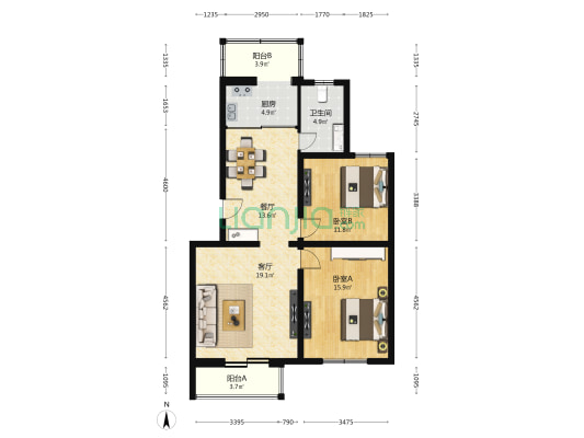 驸马庄园 2室2厅1卫 107平方