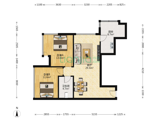 龙泰大厦 2室1厅1卫 94平方