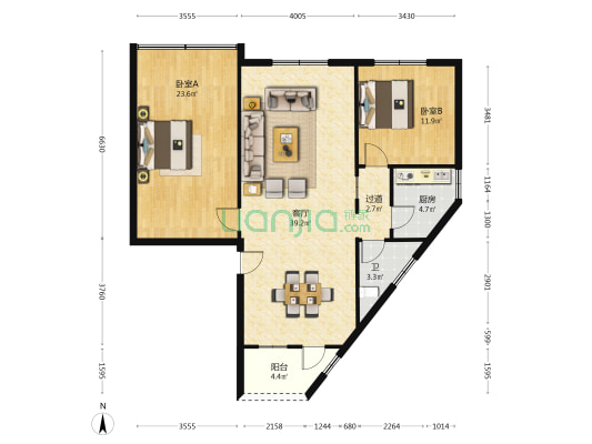 东江沙 2室1厅1卫 100平方