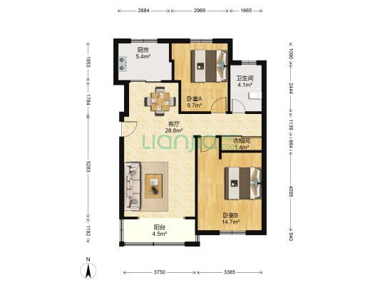 东海华庭 2室1厅1卫 90平方
