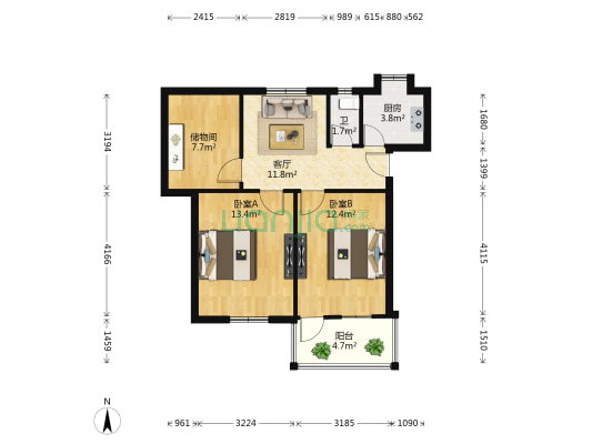 江耐宿舍南院 2室1厅1卫 70平方