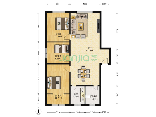 金西苑 3室1厅1卫 108平方