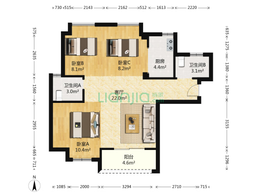 瑞和华府 3室1厅2卫 88平方