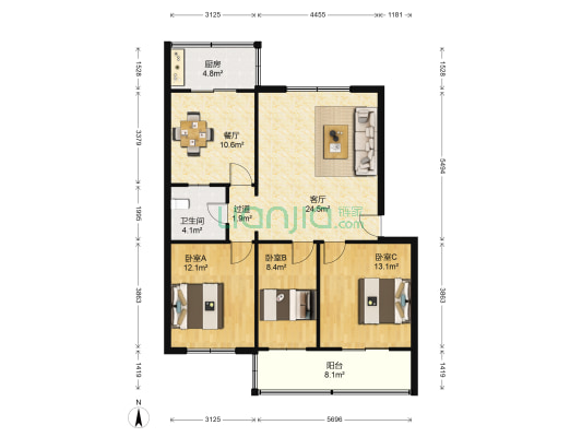 城西小区五期 3室2厅1卫 110平方