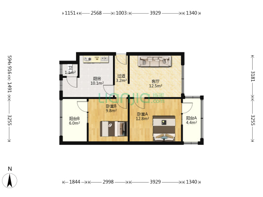 黔江路504号 2室1厅1卫 65平方