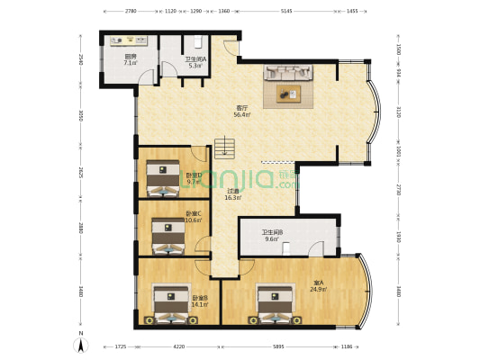 农行小区 4室1厅2卫 172平方