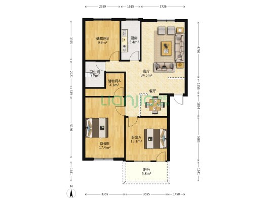 宝马花园 2室1厅1卫 111平方