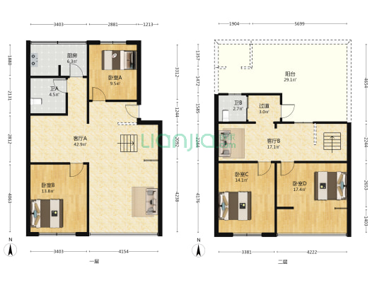 府华路 4室2厅2卫 88平方