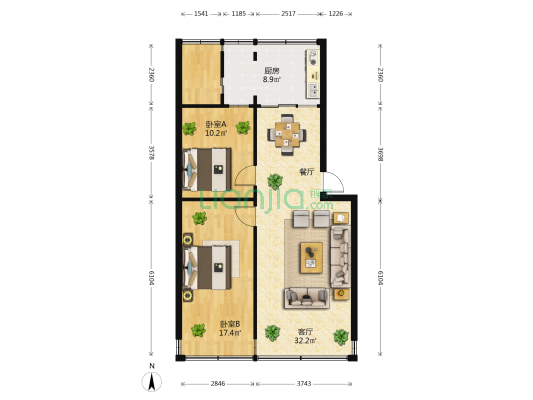 云南省烟草储运公司宿舍 2室1厅0卫 61平方