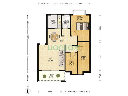 金地世家南区 3室1厅1卫 81平方