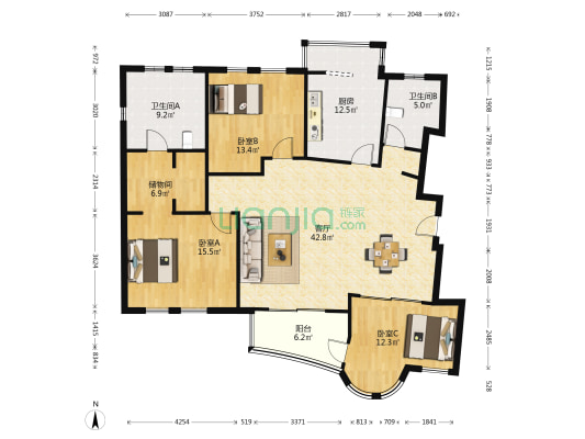 阳光国际公寓 3室1厅2卫 150平方