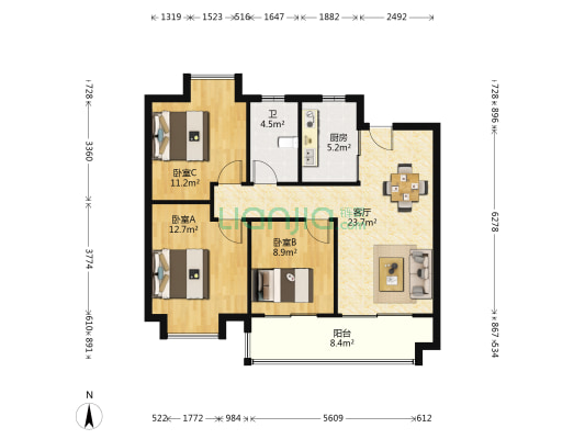 皖投国滨世家璟园 3室1厅1卫 98平方