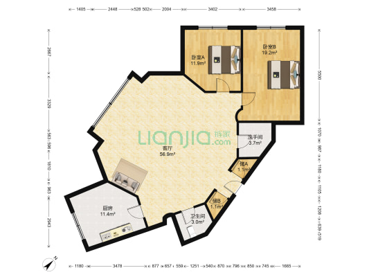 龙邦大厦 2室1厅2卫 169平方