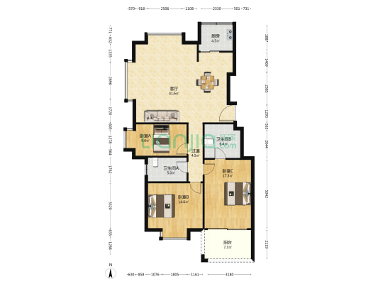 汇鑫家园 3室1厅2卫 129平方