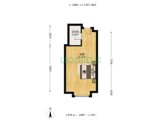 保利香槟花园公寓 1室0厅1卫 40平方