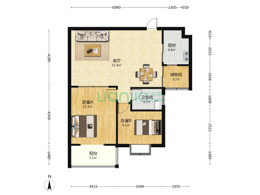香兰雅居 2室1厅1卫 102平方