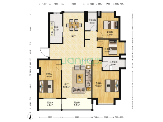 金科江湖海 4室1厅2卫 142平方