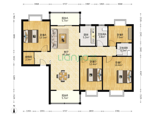 广西安监局生活区 4室1厅2卫 155平方
