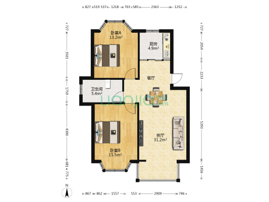 华城美景 2室1厅1卫 88平方